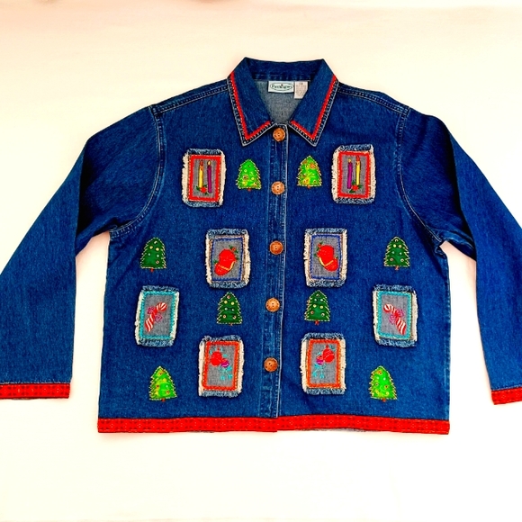 CHRISTMAS VINTAGE DENIM  JACKET, XL - Picture 1 of 13